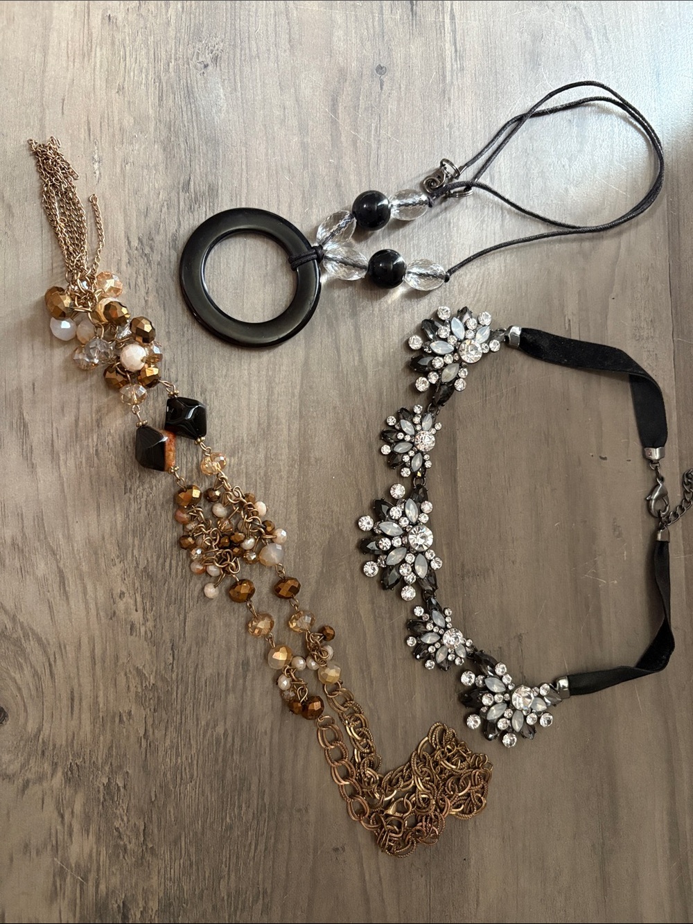 Gold and Black Crystal Statement Necklace Set - Women Jewelry